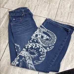 Ashley Mason Blue Jeans with White Snake Design